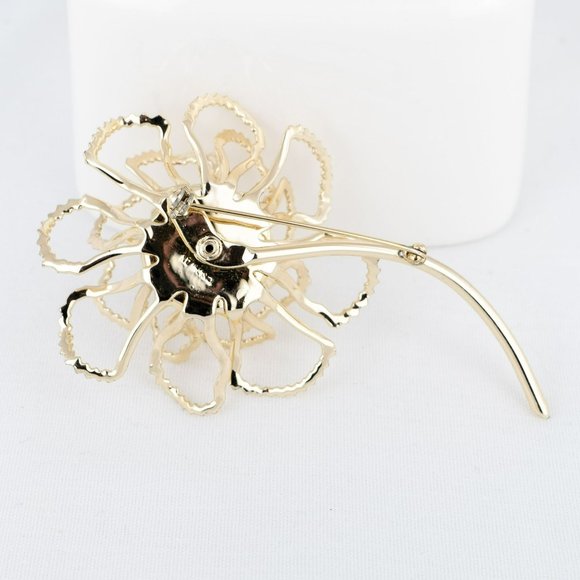 Vintage Flower Brooch AB Stone Gold Tone Signed Sarah Coventry Large Dimensional - Picture 3 of 7